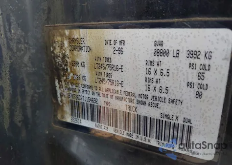 1996 Dodge Ram 2500 from USA, damaged, VIN 1B7KF26C7TJ154692